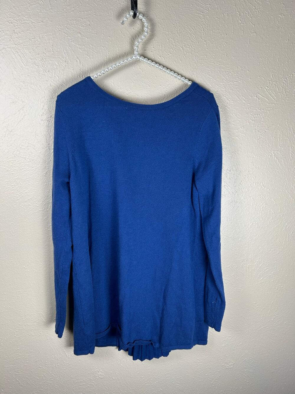 Soft Surroundings Wool Sweater Size Medium Blue Knit Mixed Media Pullover Preppy